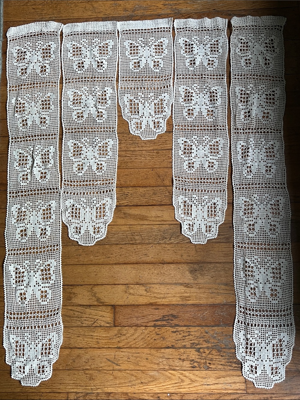 Handmade Ivory Crochet Butterfly Valance /Curtain set of 5 pieces.